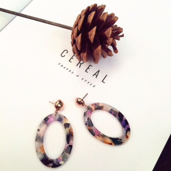 Oval Resin Tortoise Shell Dangle Earrings - Picture 1 of 4